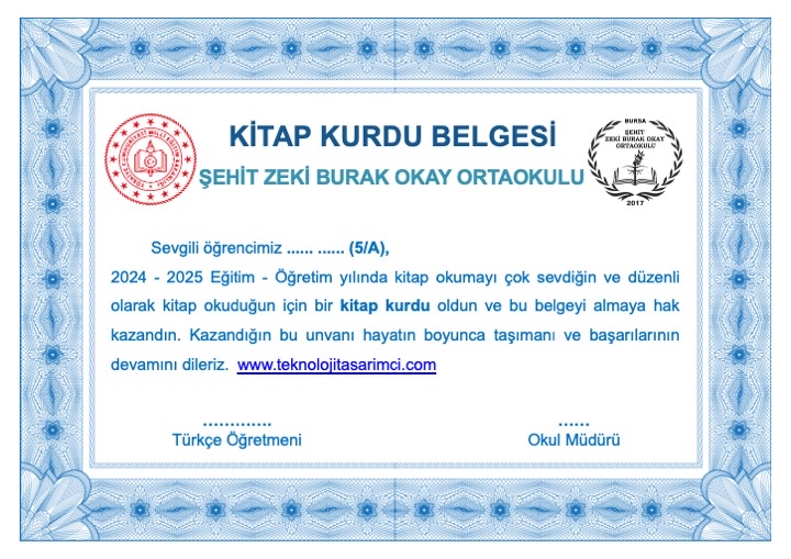 Kitap kurdu belgesi önizlemesi