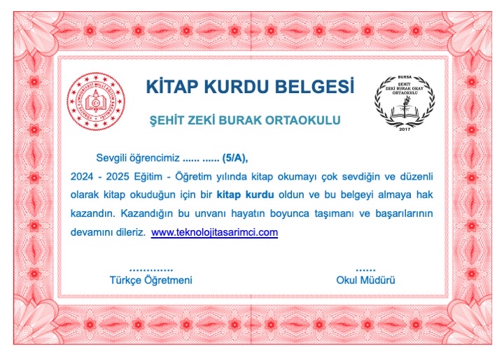 Kitap kurdu belgesi alternatif önizlemesi