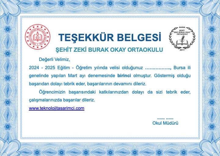 Teşekkür belgesi önizlemesi