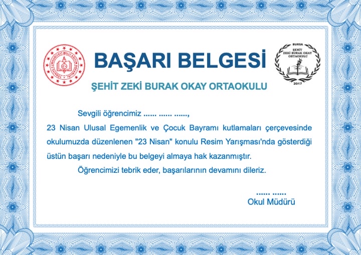 23 Nisan resim yarışması başarı belgesi önizlemesi