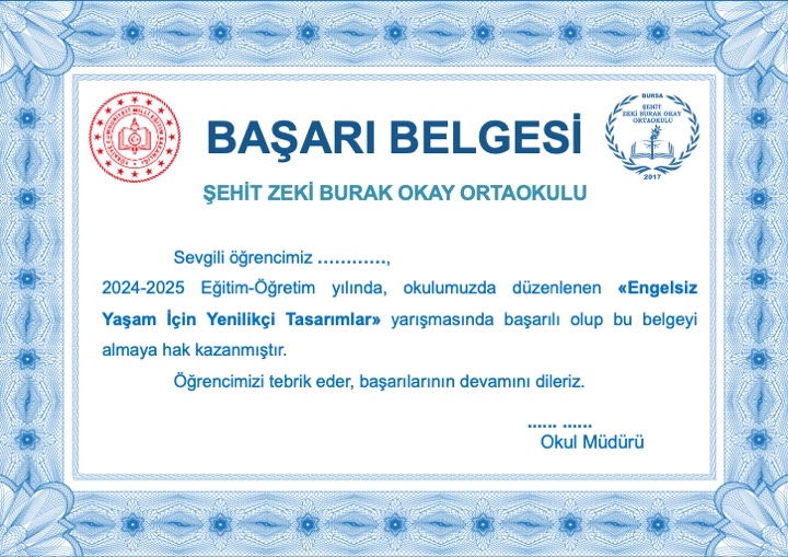 Yenilikçi tasarımlar başarı belgesi önizlemesi