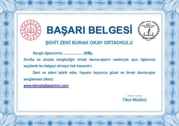 Ayın öğrencisi başarı belgesi önizlemesi