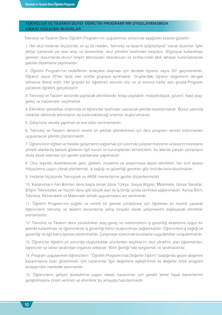 Öğretim Programının sınıfların bölünmesi maddesi (10. sayfa)