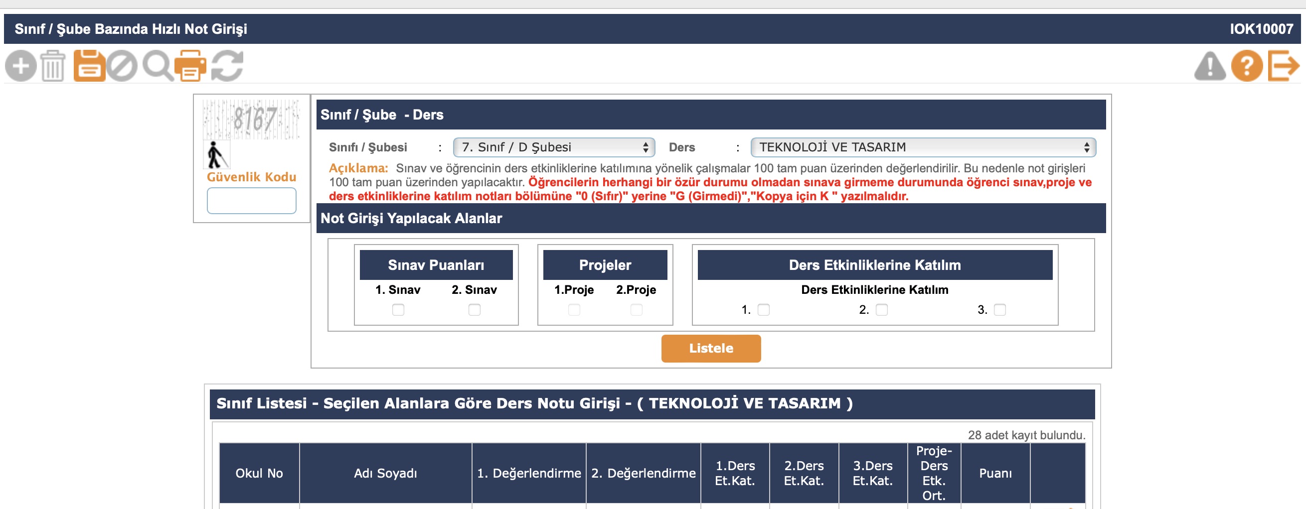 e-Okul Not Giriş Ekranı